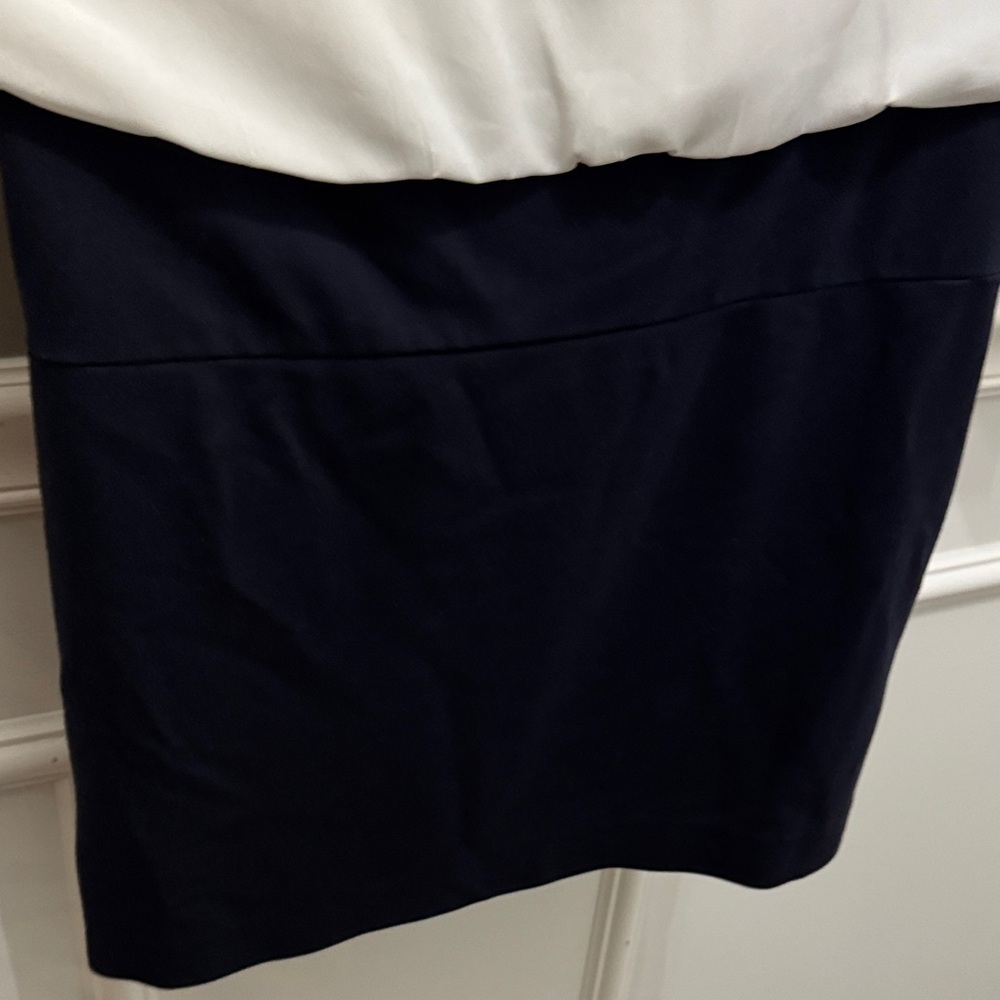 LOFT Ann Taylor Dark Blue and Cream Long Sleeve mini Dress 0P - Picture 3 of 7